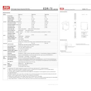 DineDeck EDR-75-48 48V 1.6A 76.8W Industrial DIN Rail Power Supply, High Efficiency 88.5%, UL 508 Certified, for Factory Automation, Semiconductor Equipment, Industrial Control Systems, Mechatronics