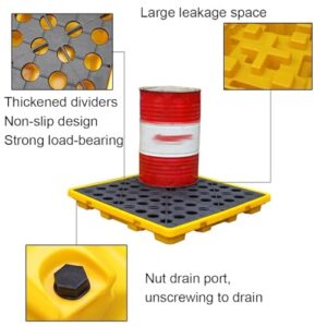 Rygcrud 1PCS Drum Spill Containment Pallet, Modular Containment Platform, Industrial Stackable Oil Drum Spill Pallet with Drain, Grating Tray for Garage Basement(90 L/130X68X17.5 CM)