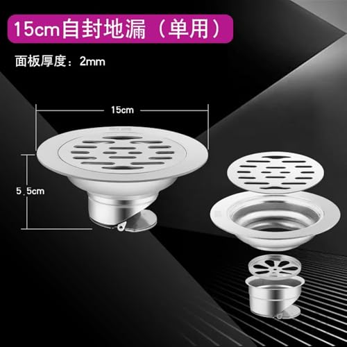 Stainless Steel Floor Drains Strainer Cover Drainer Bathtub Sewer Round Floor Drains Kitchen Bathroom Hardware Fitting 1Pcs(15cm-Single)