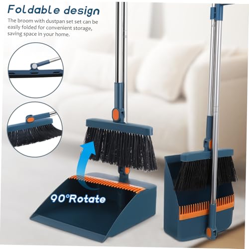 BUTIFULSIC 1 Set Folding Broom Set Dustpan Stand up Broom Cleaning Mop Push Broom Heavy Duty Floor Sweeper Broom with Dust Pan Angle Broom Foldable Broom Dust Pan Broom Blue Plastic