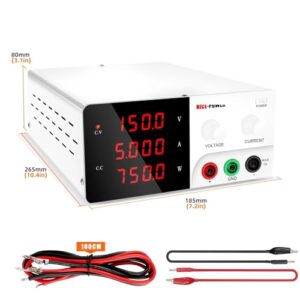 Lab DC Power Supply, Adjustable 150V 5A, USB Digital Source Stabilized Current 750W Voltage Regulator