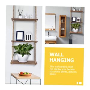 GREENADSCAPE 1 Set Wall Mount Hanging Shelves Home Decor Living Room Decor Bedroom Decor Shelf Storage Racks Swing Rope Farmhouse Shelves Wall Sundries Phone Holder Rope Floating Shelves Wood