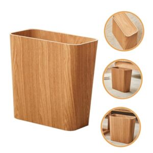 KITANDOVE Wooden Waste Container Trash Can Wrought Iron Office Trash Can Kitchen Waste Basket Khaki