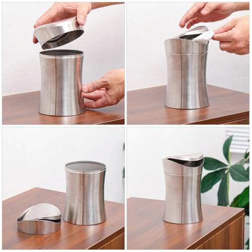 Outanaya Mini Covered Desktop Trash Can Tiny Tabletop Wastebasket Stainless Steel Small Garbage Bin for Bathroom Office Kitchen Desk Car Easy to Clean