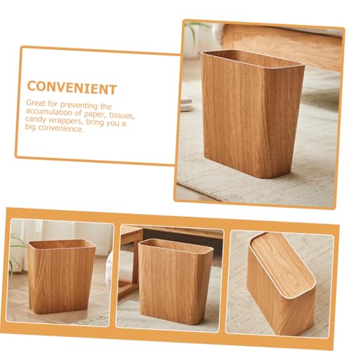 KITANDOVE Wooden Waste Container Trash Can Wrought Iron Office Trash Can Kitchen Waste Basket Khaki