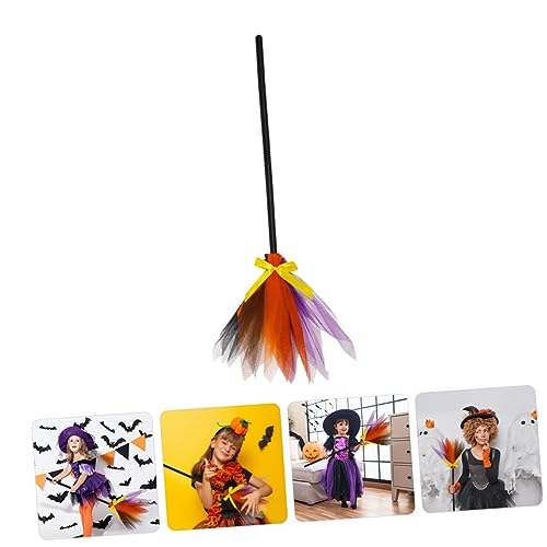 KONTONTY Mesh Plastic Wicked Witches Broom Halloween Broomstick Halloween Broomstick Ornament Halloween Broomstick Decorations