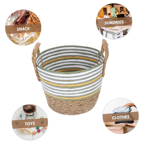 QUMIIRITY Rattan Storage Basket Woven Laundry Basket Waters Hyacinth Basket Woven Hamper Seagrass Belly Baskets Wicker Trash Can Woven Garbage Can Jute Planter Office Trash Bin