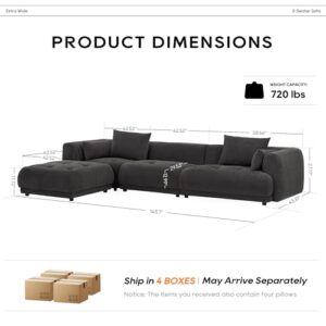 COLAMY 144" Cloud Sectional Couch with Ottoman,Modular Sectional Sofa with 3 Large Seat and 1 Movable Ottoman for Living Room,DIY Combination, Chenille, Gray