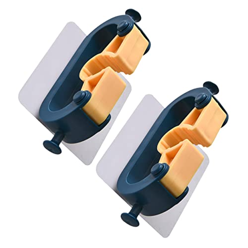 GAROZATION 2pcs Mop Broom Holder Wall Mount Clothes Rack Self Adhesive Broom Holder Wall Mount Clothing Rack Mop Wall Hanger Mop Holder Wall Mounted Clothes Rack Heavy Duty Mop Sweeper Blue