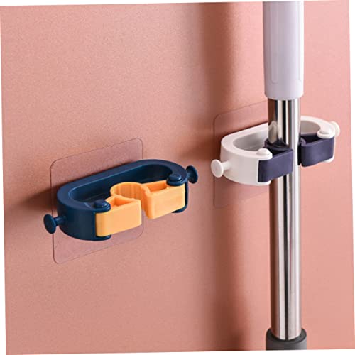 GAROZATION 2pcs Mop Broom Holder Wall Mount Clothes Rack Self Adhesive Broom Holder Wall Mount Clothing Rack Mop Wall Hanger Mop Holder Wall Mounted Clothes Rack Heavy Duty Mop Sweeper Blue