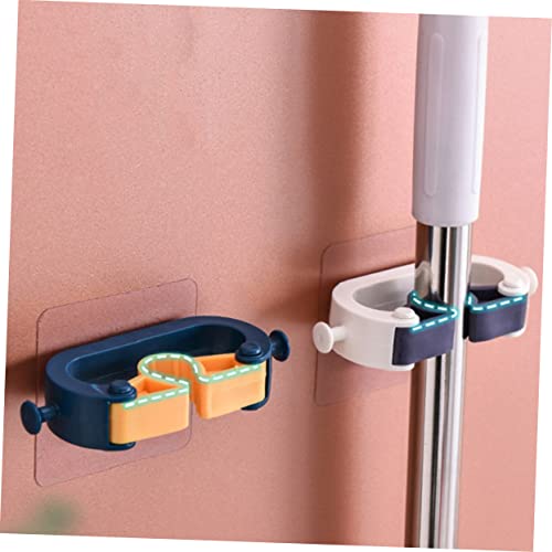 GAROZATION 2pcs Mop Broom Holder Wall Mount Clothes Rack Self Adhesive Broom Holder Wall Mount Clothing Rack Mop Wall Hanger Mop Holder Wall Mounted Clothes Rack Heavy Duty Mop Sweeper Blue