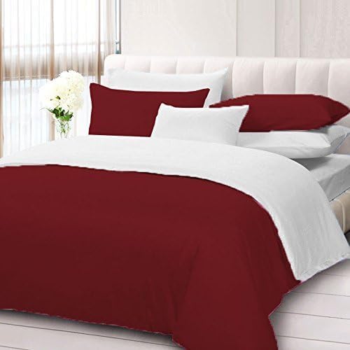 ABP COLLECTION Full/Queen Reversible Duvet Set - Pure Cotton 800 TC, Bedding Duvet Cover Set, 1 Reversible Zipper Closure Duvet Cover and 4 Pillowcases, 5 Piece Duvet Cover Set, Burgundy/White