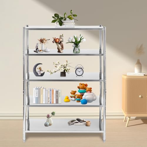 YUMIONB Stainless Steel Shelving, 5 Tier Floor Standing Stainless Steel Shelving Stainless Steel Heavy Duty Shelving Commercial Shelving with Adjustable Hight for Home, Supermarkets, Warehouses