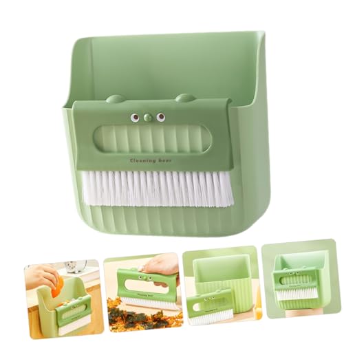 Levemolo 2 Sets Mini Broom Set Whisk Brooms Dustpan Mini Brush Trash Bin Brush Grubber Cleaning Brush Trashcans Garbage Pail Brushes Hair Broom Desktop Cleaning Broom Green Plastic