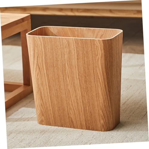 KITANDOVE Wooden Waste Container Trash Can Wrought Iron Office Trash Can Kitchen Waste Basket Khaki