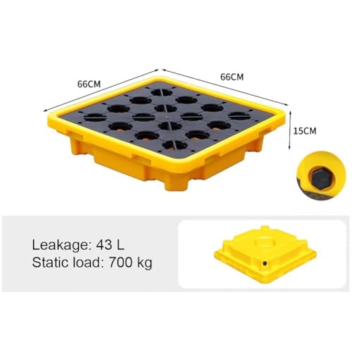 Rygcrud Spill Containment Platform, Modular Oil Drum Spill Pallet with Drain, Industrial Leak-Proof Polyethylene Tray for Garage Supermarket Basement(43 L/66X66X15 CM)