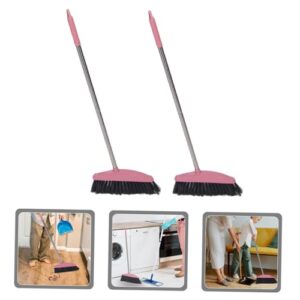 WHAMVOX 2pcs Stainless Steel Broom Garage Broom Soft Broom Garbage Broom Floor Cleaning Broom Indoor Outdoor Broom Room Cleaning Broom Long Handled Broom Large Broom Brooms Plastic Pink