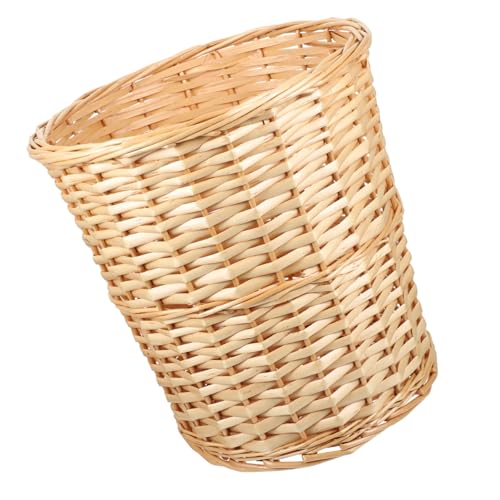 Levemolo 1pc Rattan Trash Can Multi-Purpose Wicker Basket Rattan Garbage Bin Wicker Storage Rustic Trash Can Kitchen Trash Bin Outside Trash Can with Lid Garbage Can with Lid Coffee