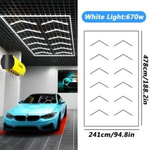 lylunnamsp Hexagon Garage LED Light 94.8"×188.2", Honeycomb Garage Lights, 430W 61000LM 6500K White Super Bright, Hexagon Ceiling Light, Suitable for Garages Gyms Basements,White