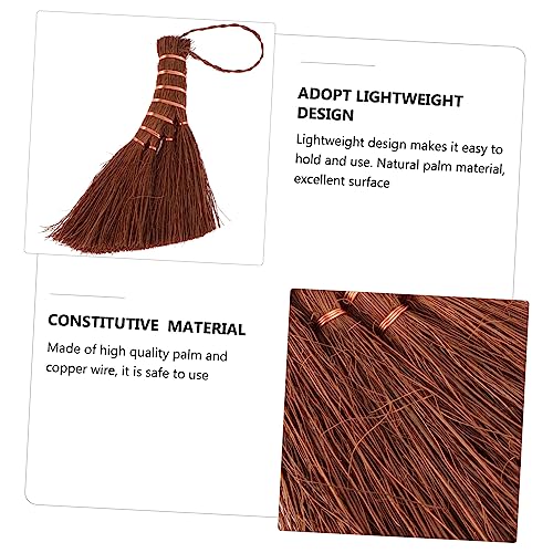 ORFOFE 2 Pcs Mini Brown Broom Hand Sweeping Whisk Natural Palm Broom Counter Cleaner Car Broom Portable Sweeper Broom Cleaning Toys Broom for Small Cleaning Broom Brooms Brown Silk