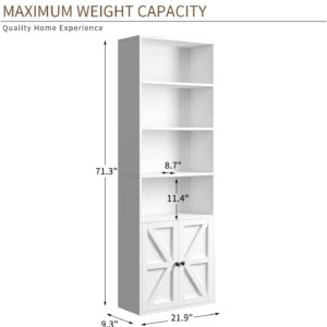 Breezestival 71" Tall Bookcase Bookshelf with Doors, 6-Tier Wooden Floor Standing Display Shelves Storage Cabinet, Home Decor Furniture for Home Office, Living Room, Bedroom, White