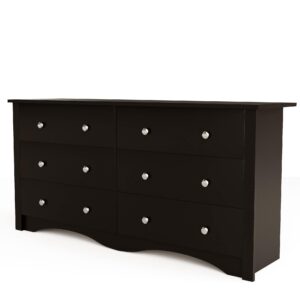 furniwell 6 drawer dresser for bedroom, wood dresser wide storage organizer for living room hallway closets (black)