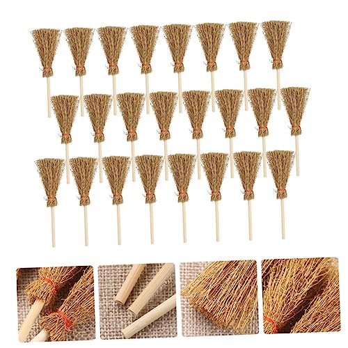 WHAMVOX 120 Pcs Mini Red Rope Broom 24pcs (Large Broom) Wizard Decor Small Decoration Mini Straw Brooms Broom Decoration Brooms for Sweeping Indoor Home Decor Broom Pendant Pine Wood Brown