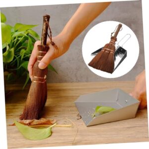 Healeved 1 Set Pet Cleaning Tool Desktop Waste Cleaning Tool Litter Scooper and Duster Desktop Dust Cleaner Outdoor Dustpan Mini Cleaning Broom Pet Cage Cleaning Tool Stainless Steel Brown