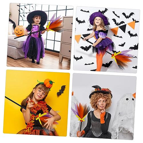 KONTONTY Mesh Plastic Wicked Witches Broom Halloween Broomstick Halloween Broomstick Ornament Halloween Broomstick Decorations