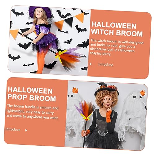 KONTONTY Mesh Plastic Wicked Witches Broom Halloween Broomstick Halloween Broomstick Ornament Halloween Broomstick Decorations