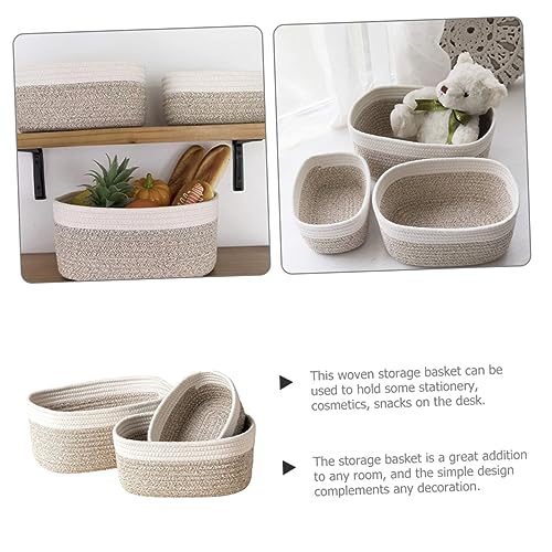 KOMBIUDA 3pcs Makeup Baskets Cotton Rope Storage Basket Desktop Snack Baskets Cotton Rope Storage Basket