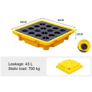 Rygcrud Oil Drum Spill Platform, Modular Spill Containment Pallet With Drain & Forklift Pockets, Industrial Grating Tray for Paint Buckets, Chemicals(43 L/66X66X15 CM)