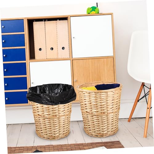 Levemolo 1pc Rattan Trash Can Multi-Purpose Wicker Basket Rattan Garbage Bin Wicker Storage Rustic Trash Can Kitchen Trash Bin Outside Trash Can with Lid Garbage Can with Lid Coffee