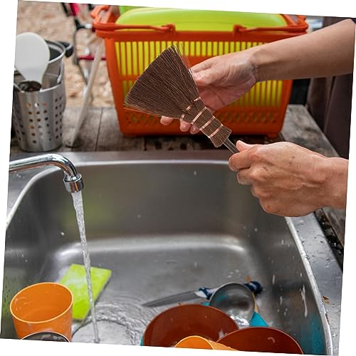 Outanaya 1pc Brown Silk Broom Decor Mustache Hand Broom Cleaning an Fittings Palm Broom Tea Cup Cleaner Keyboard Accessories Fireplace Accessories Small Straw Broom Brush Adorable Broom