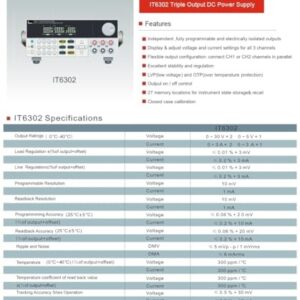 3 Channel Programmable DC Power Supply, IT6302, 30V/3A/90W*2CH 5V/3A/15W*1CH