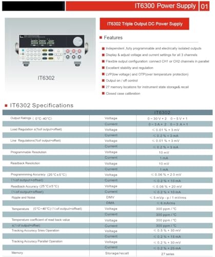 3 Channel Programmable DC Power Supply, IT6302, 30V/3A/90W*2CH 5V/3A/15W*1CH