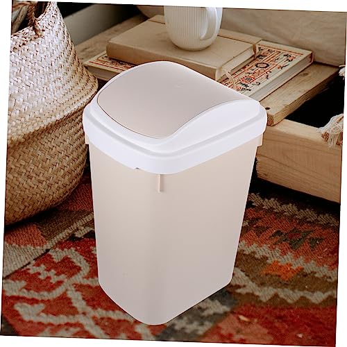 HOMOCONO Household Flip Trash Can Waste Bin for Bedroom Large Lidded Buckets Dustbin Lid Trash Bucket Trash Bin with Lid Bedside Trash Bin Pantry Clear Pp Beige