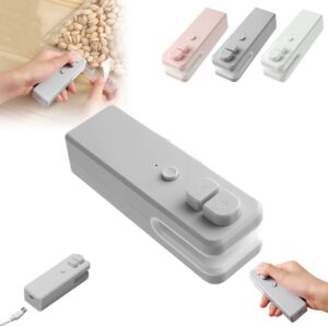 mini bag sealer, 2025 upgrade 2 in 1 usb rechargeable bag sealer heat seal with cutter and sealing, portable handheld vacuum food sealer bag sealing machine for plastic bags snack bags (gray)