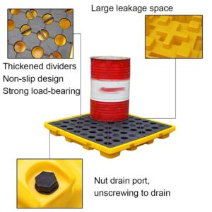 Rygcrud Oil Drum Spill Platform, Modular Spill Containment Pallet With Drain & Forklift Pockets, Industrial Grating Tray for Paint Buckets, Chemicals(43 L/66X66X15 CM)