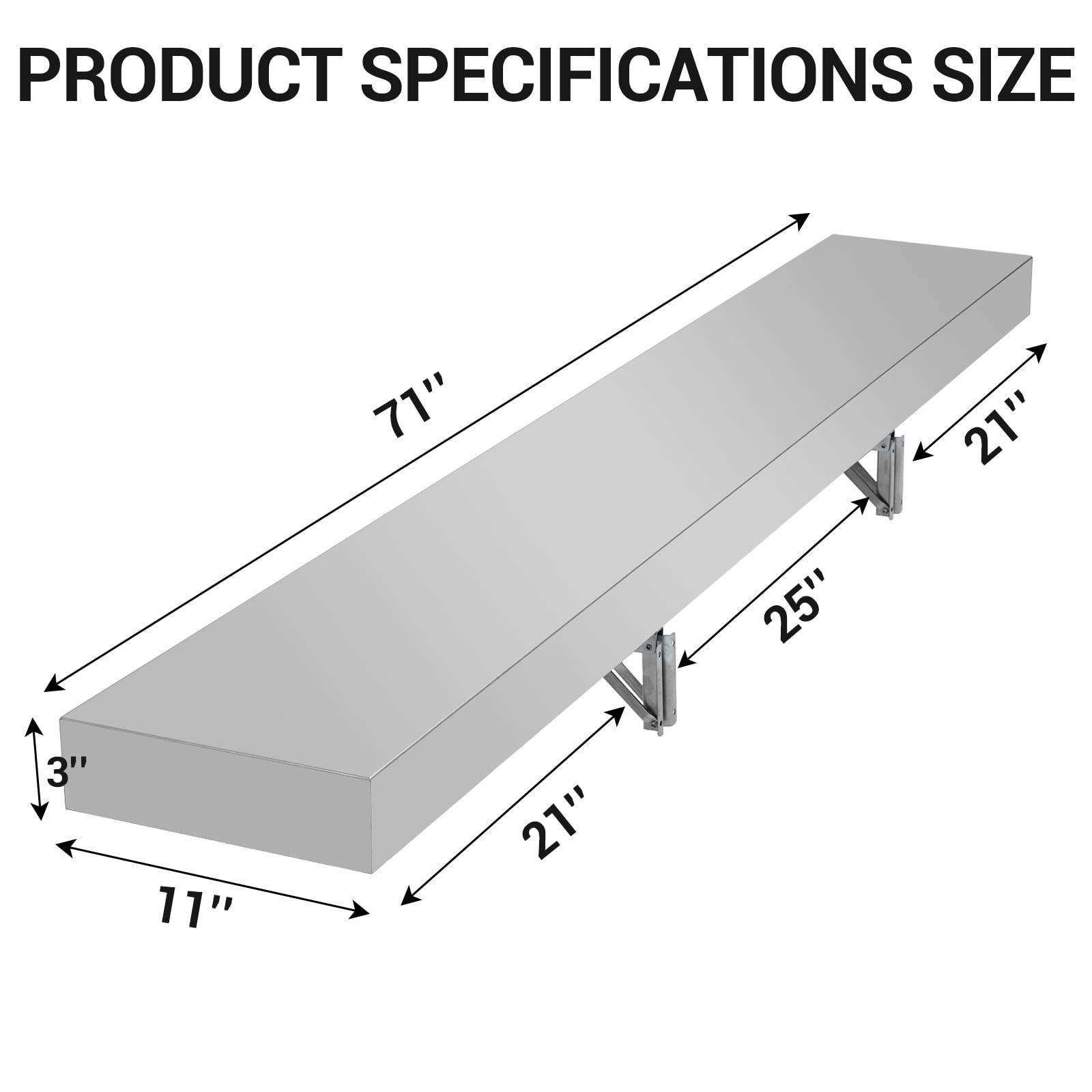 PrecisionAuto Concession Shelf 71" L x 11" W - 304 Stainless Steel Folding Serving Shelf, Wall Mount Shelving, Ideal for Food Truck, Grill Area, BBQ Table, Restaurant