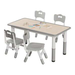 Detskehrcky Adjustable Kids 48 Inch Table and 4 Chairs Set, Kid Table and Chairs Set, Toddler Table and Chair Set, Multi-Activity Table, Graffiti Desktop, Home, Classroom, Daycare, Gray