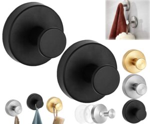 oddmmo luxe hold no-drill hooks, 2024 new stainless steel vacuum strong suction cup hooks, no drill bathroom suction cup hooks for shower, mirror, hanging towels, wall (black, 2pcs)