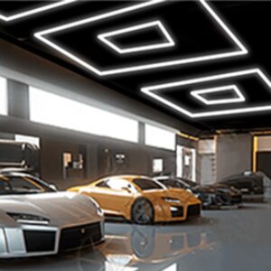 lylunnamsp Hexagon LED Garage Light: Higher Brightness 51840 Lumens Hexagon Garage Led Ceiling Light with 2 Rectangular Borders 6500K for Garage, Auto Beauty Shop, Car Detailing Shop etc,White