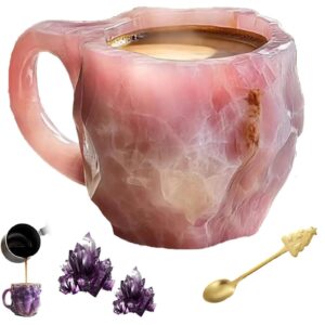 erhngl mineral crystal coffee mug, 2024 new elegant multi-colored mineral crystal mug, mineral coffee mug with coffee spoon, crystal coffee mug, perfect pink 1pcs