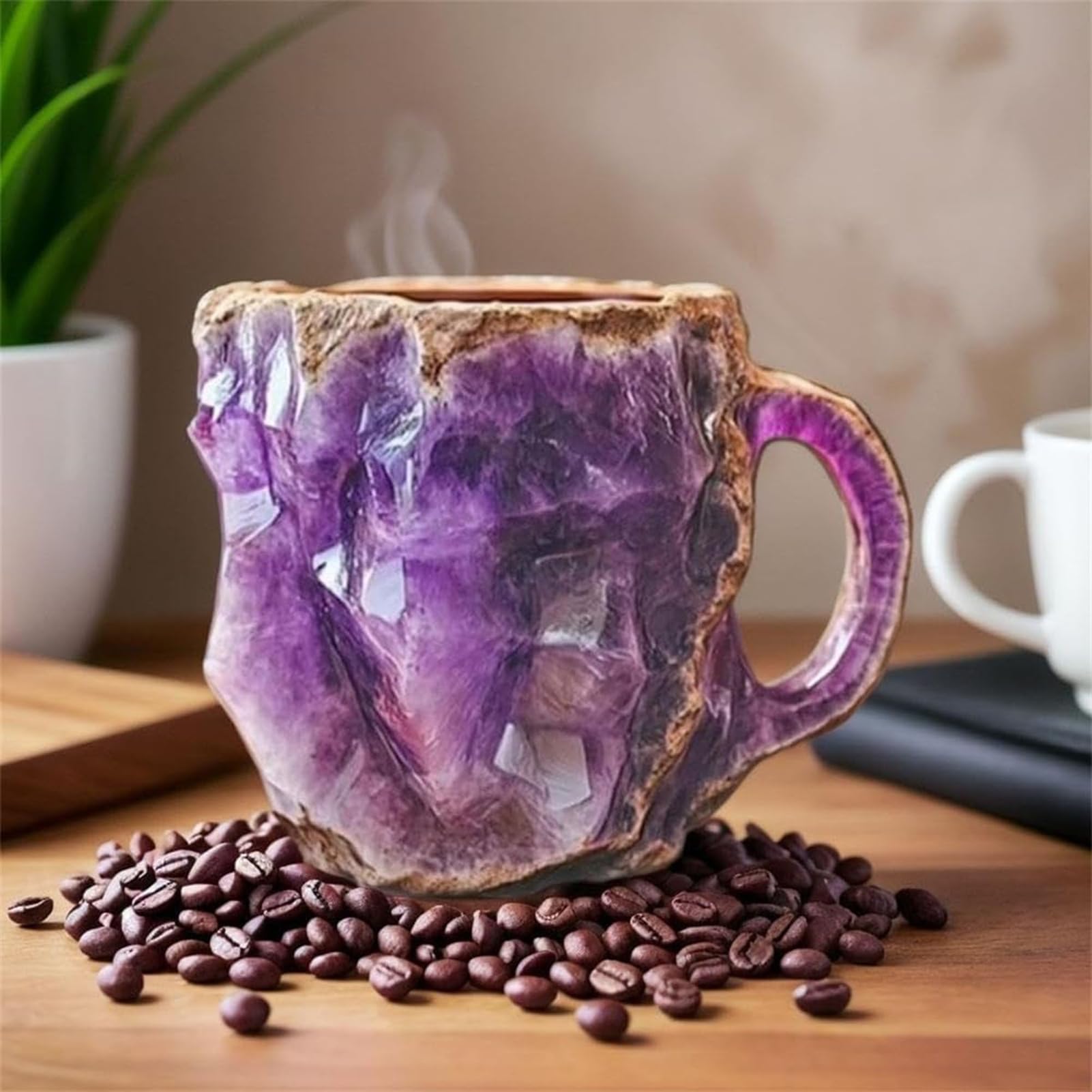 ERHNGL Mineral Crystal Coffee Mug, 2024 New Elegant Multi-Colored Mineral Crystal Mug, Mineral Coffee Mug with Coffee Spoon, Crystal Coffee Mug, Perfect Pink 1pcs