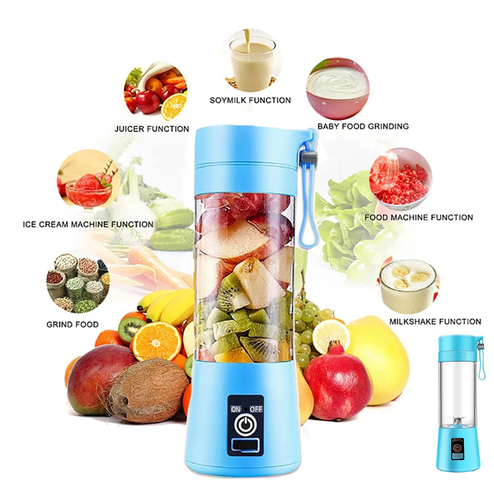 Portable Blender, Personal Blender Portable, USB Portable Blender for Smoothies with 6 Ultra Sharp Blades, Portable Blenders for Travel/Picnic/Office/Gym Blue3