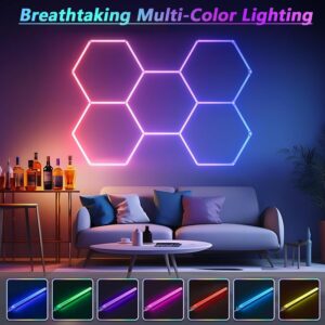 lylunnamsp RGB Hexagon Garage Lights, LED Garage Hexagon Lights, 6500K Super Bright Honeycomb Lights Ceiling for Garage, Warehouse, Car Detailing Shop, Exhibition Hall, Gym,Multi Colored,5 HEX