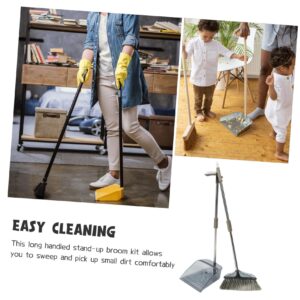 HOMOCONO 1 Set Broom Dustpan Long Handle Broom Dust Sweeper Stainless Steel Pet Hair The Pet Housekeeping Broom