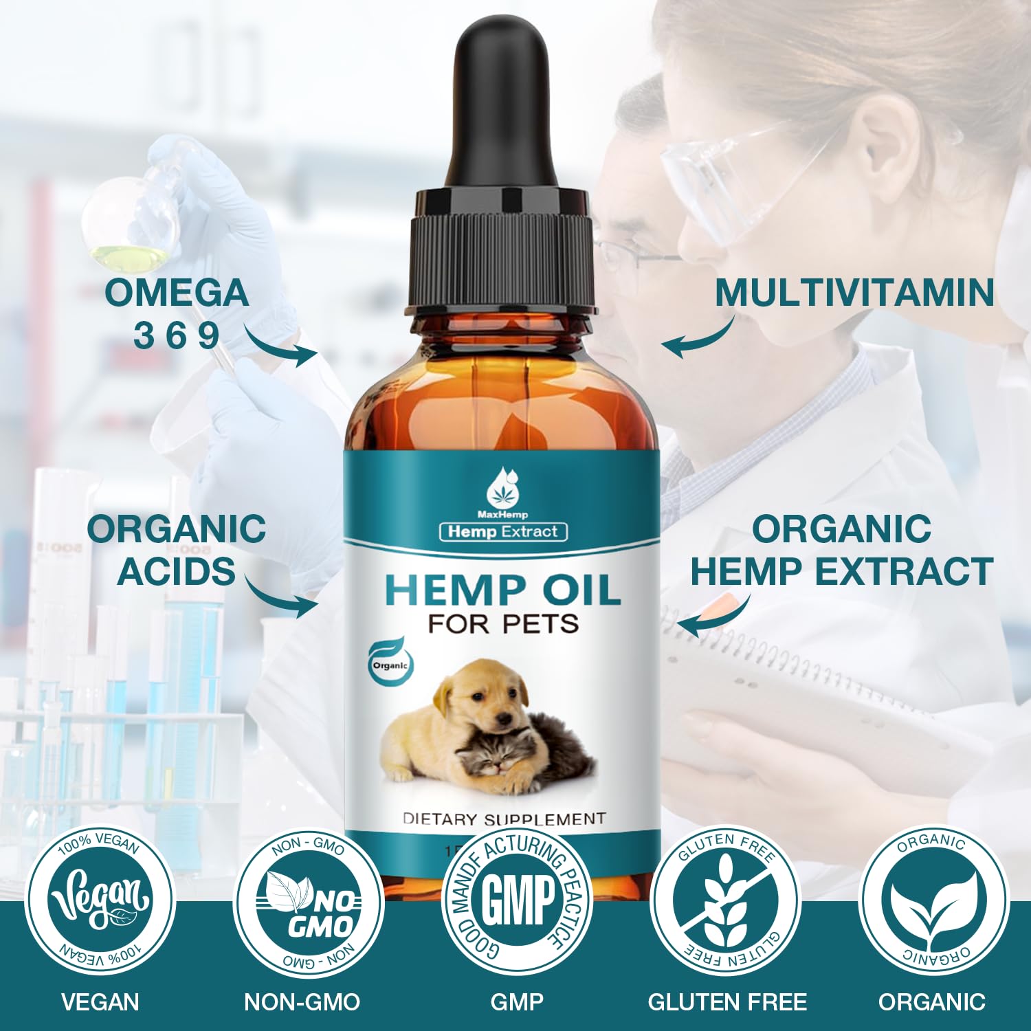 2 Packs -Pet Hemp Oil for Dogs and Cats - Anxiety, Stress Pain Holistic Inflammation Relief - for Joint Hip Аrthritis, Calming Oil Drop - Organic Pets Treats