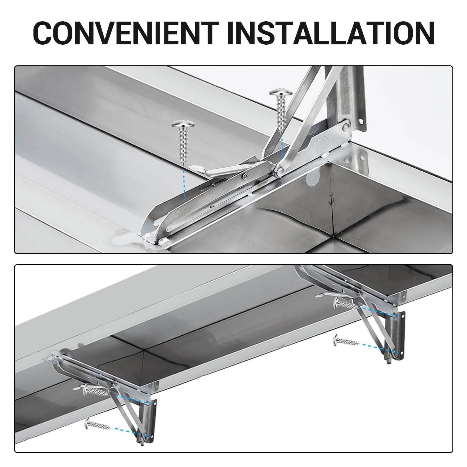 PrecisionAuto Concession Shelf 71" L x 11" W - 304 Stainless Steel Folding Serving Shelf, Wall Mount Shelving, Ideal for Food Truck, Grill Area, BBQ Table, Restaurant